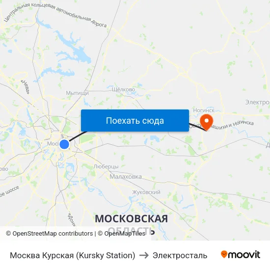 Москва Курская (Kursky Station) to Электросталь map