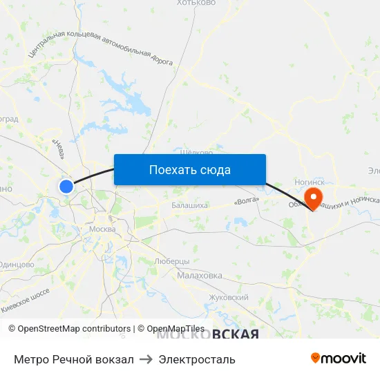 Метро Речной вокзал to Электросталь map