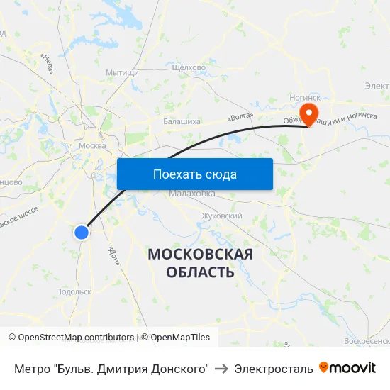 Метро "Бульв. Дмитрия Донского" to Электросталь map