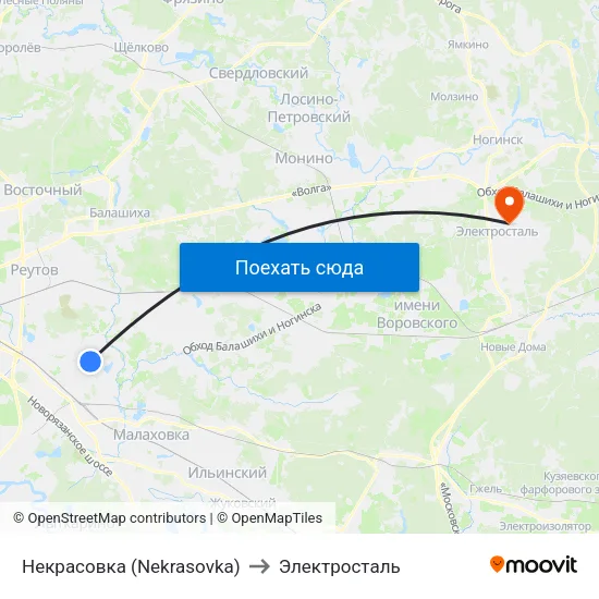 Некрасовка (Nekrasovka) to Электросталь map