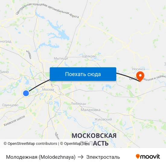 Молодежная (Molodezhnaya) to Электросталь map