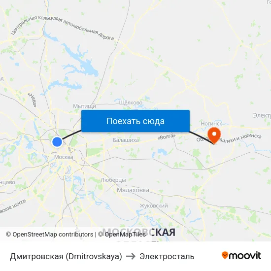 Дмитровская (Dmitrovskaya) to Электросталь map