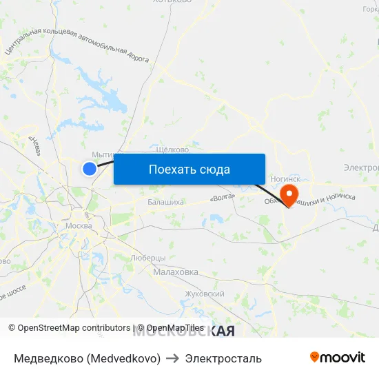 Медведково (Medvedkovo) to Электросталь map