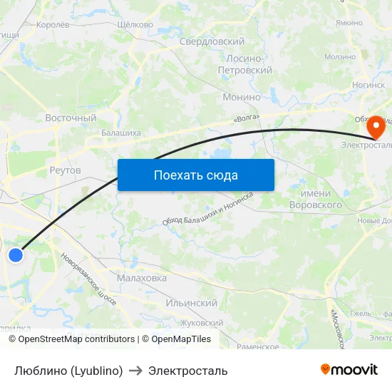 Люблино (Lyublino) to Электросталь map