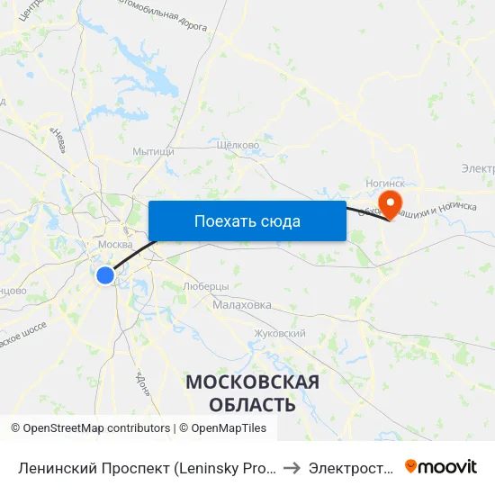 Ленинский Проспект (Leninsky Prospekt) to Электросталь map