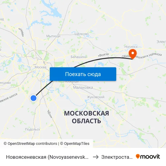 Новоясеневская (Novoyasenevskaya) to Электросталь map