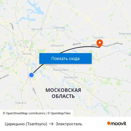 Царицыно (Tsaritsyno) to Электросталь map