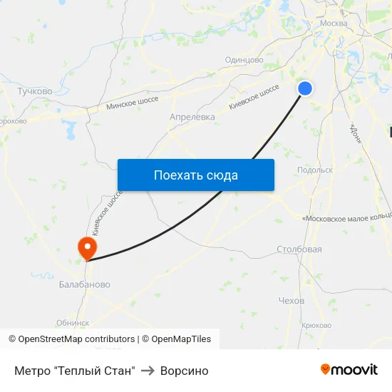 Метро "Теплый Стан" to Ворсино map