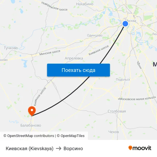 Киевская (Kievskaya) to Ворсино map