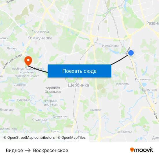 Видное to Воскресенское map
