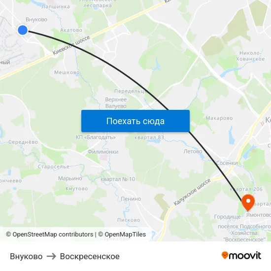 Внуково to Воскресенское map