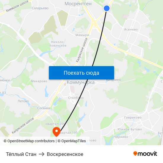 Тёплый Стан to Воскресенское map