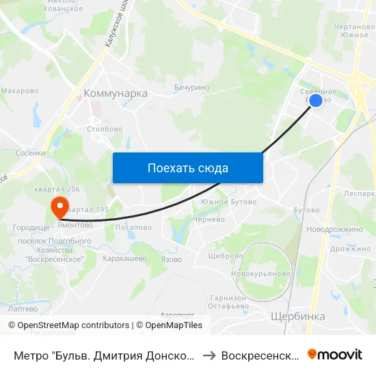 Метро "Бульв. Дмитрия Донского" to Воскресенское map