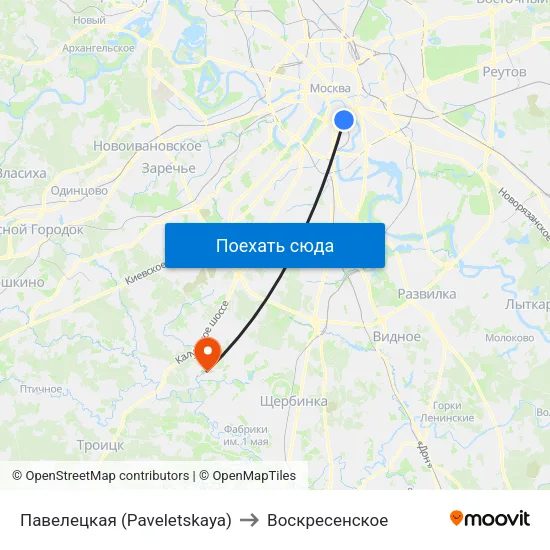 Павелецкая (Paveletskaya) to Воскресенское map