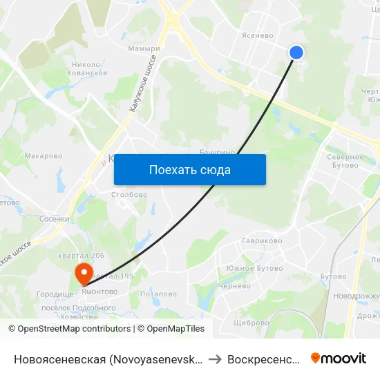 Новоясеневская (Novoyasenevskaya) to Воскресенское map