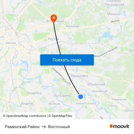 Раменский Район to Восточный map