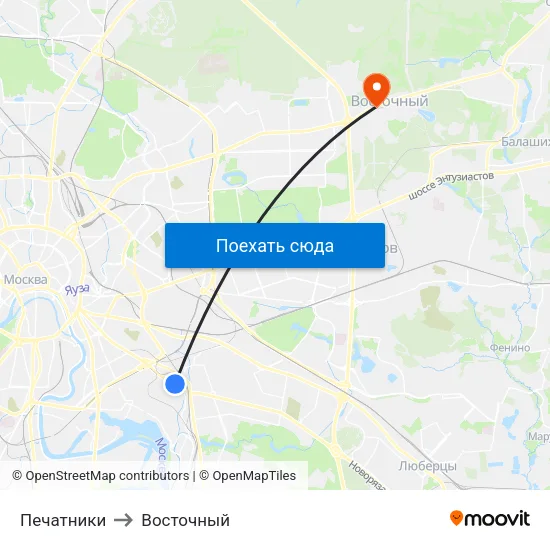 Печатники to Восточный map