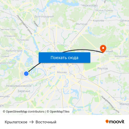 Крылатское to Восточный map