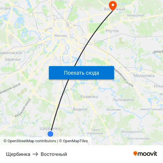 Щербинка to Восточный map
