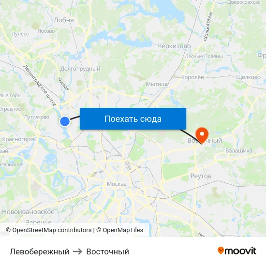Левобережный to Восточный map