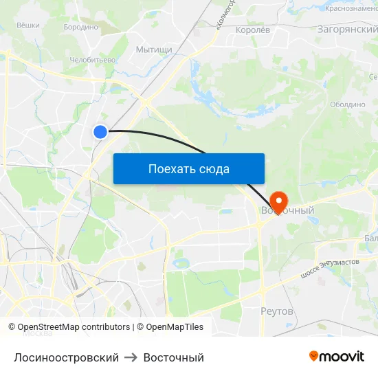 Лосиноостровский to Восточный map