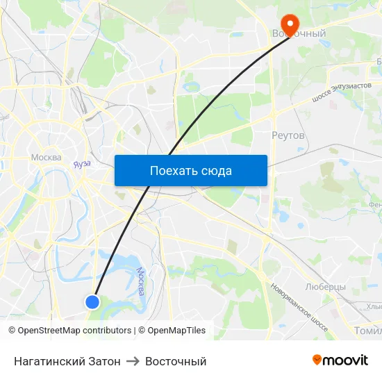 Нагатинский Затон to Восточный map