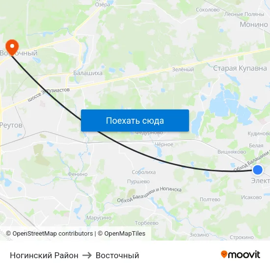 Ногинский Район to Восточный map