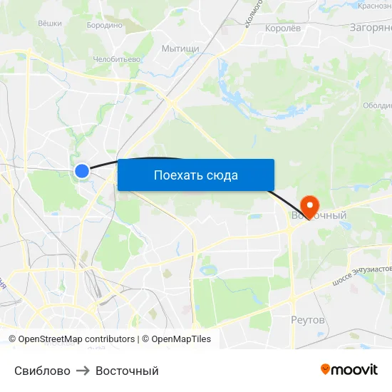 Свиблово to Восточный map