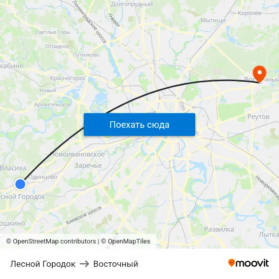 Лесной Городок to Восточный map