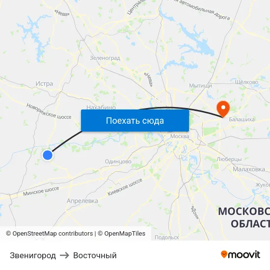 Звенигород to Восточный map