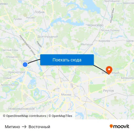 Митино to Восточный map