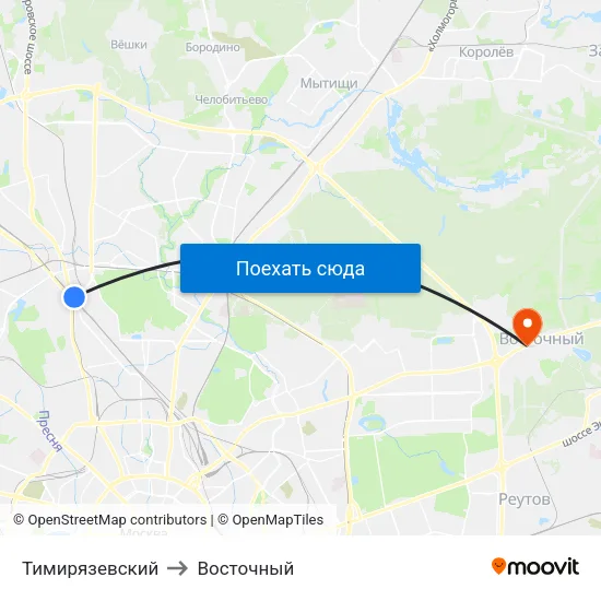 Тимирязевский to Восточный map
