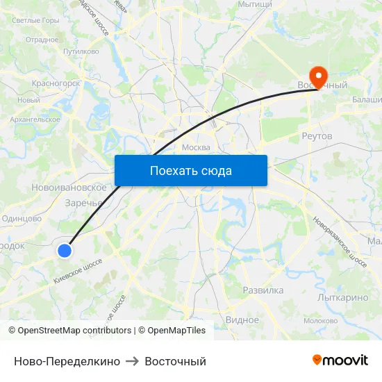 Ново-Переделкино to Восточный map