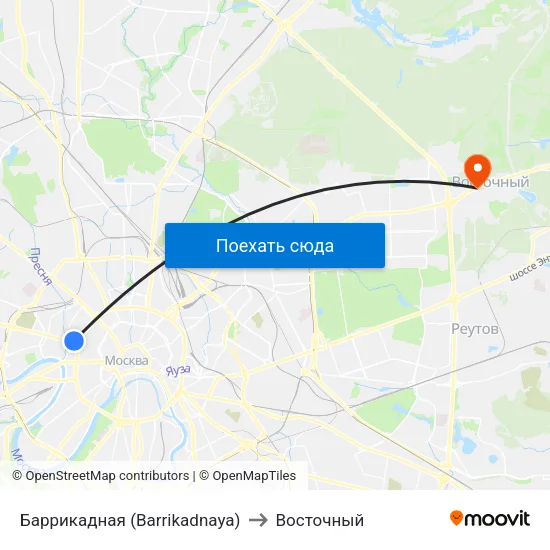 Баррикадная (Barrikadnaya) to Восточный map