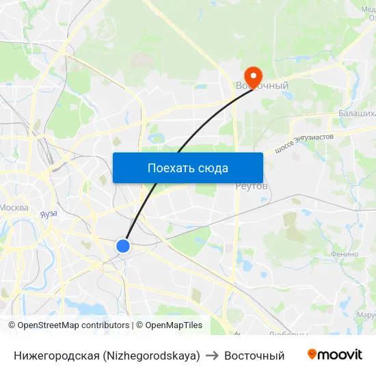 Нижегородская (Nizhegorodskaya) to Восточный map