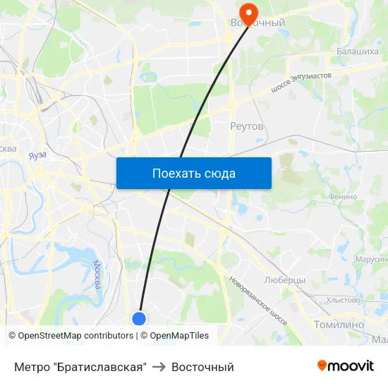 Метро "Братиславская" to Восточный map