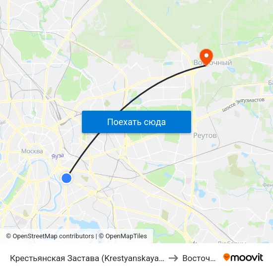 Крестьянская Застава (Krestyanskaya Zastava) to Восточный map