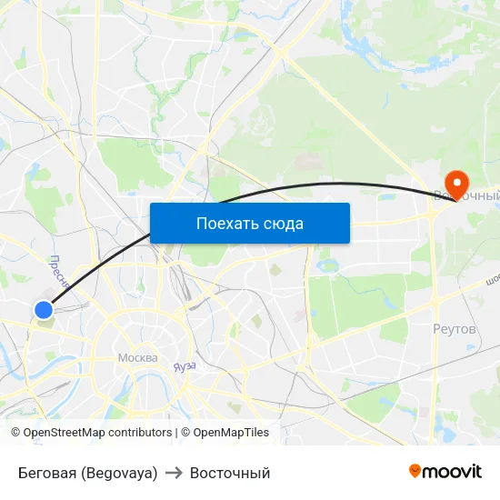 Беговая (Begovaya) to Восточный map