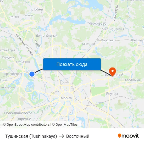 Тушинская (Tushinskaya) to Восточный map