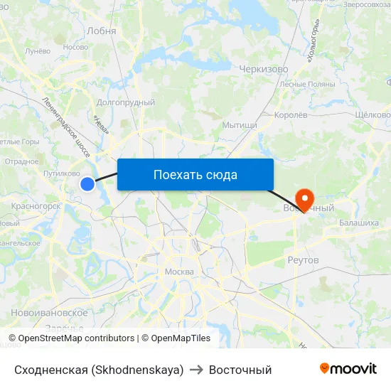 Сходненская (Skhodnenskaya) to Восточный map