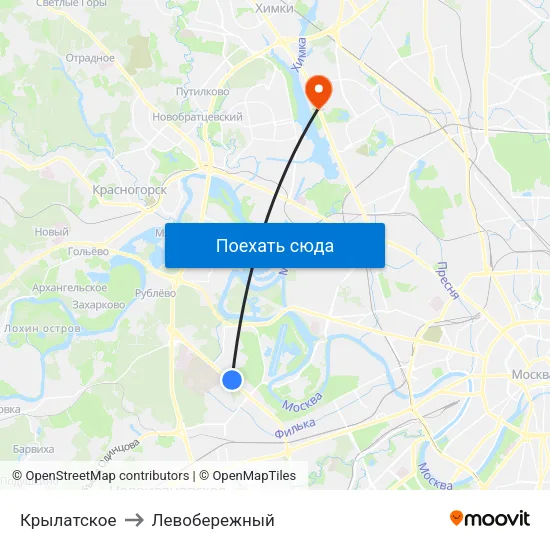 Крылатское to Левобережный map