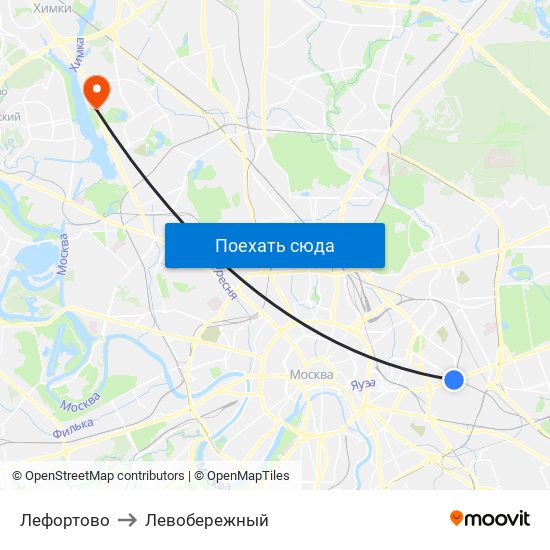 Лефортово to Левобережный map