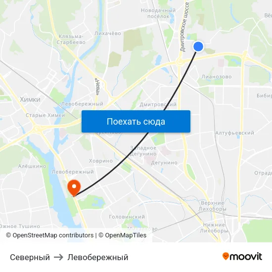 Северный to Левобережный map
