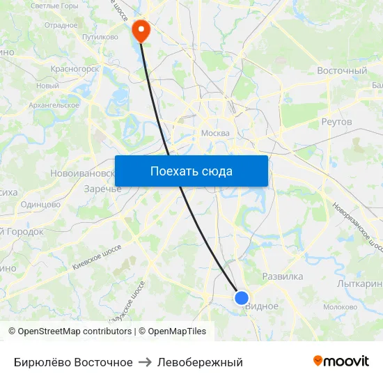 Бирюлёво Восточное to Левобережный map