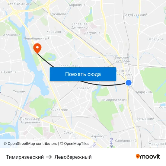 Тимирязевский to Левобережный map