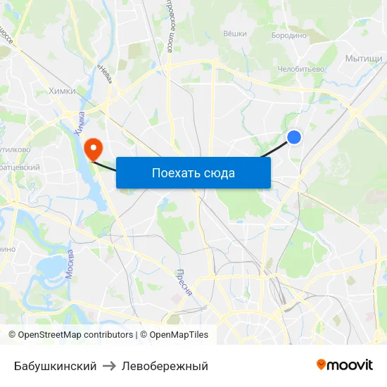 Бабушкинский to Левобережный map