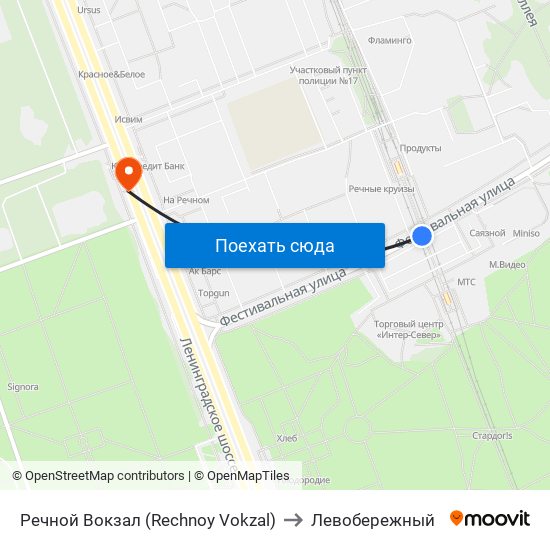 Речной Вокзал (Rechnoy Vokzal) to Левобережный map