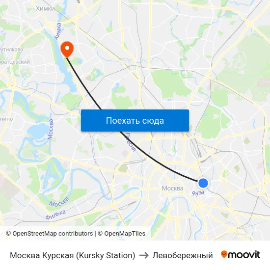 Москва Курская (Kursky Station) to Левобережный map