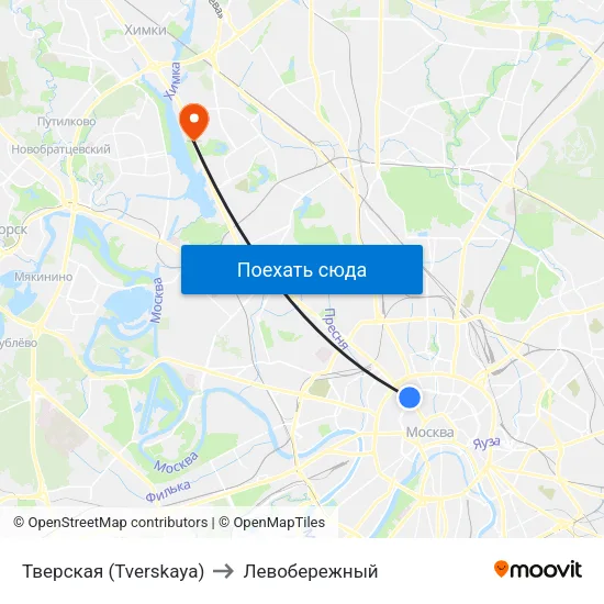 Тверская (Tverskaya) to Левобережный map