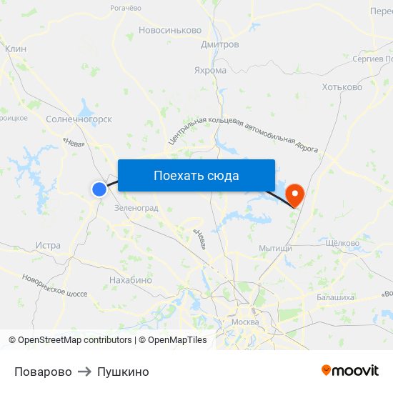 Поварово to Пушкино map